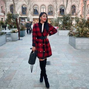 ZARA Double Breasted Plaid Sweater Cardigan Coat